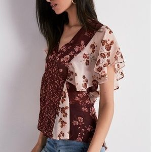 Lucky Brand Mixed Print Floral Top Sz L